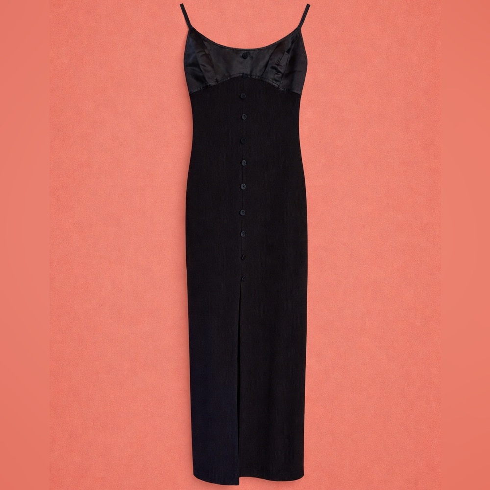 Fab - Vintage Betsey Johnson Black Fitted Ribbed Maxi w/Matching Tux Jacket - Picture 2 of 11
